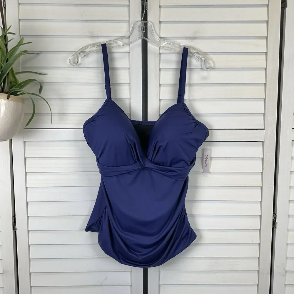 New Soma True Blue Twist Front Tankini‎ Swimsuit Top Molded Cups Size XXL